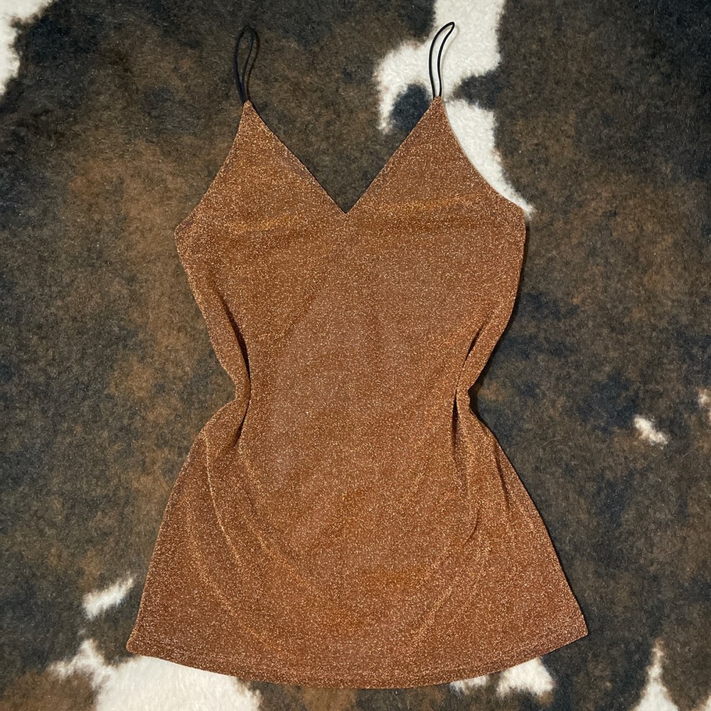 Essue reflective tinsel copper mini dress